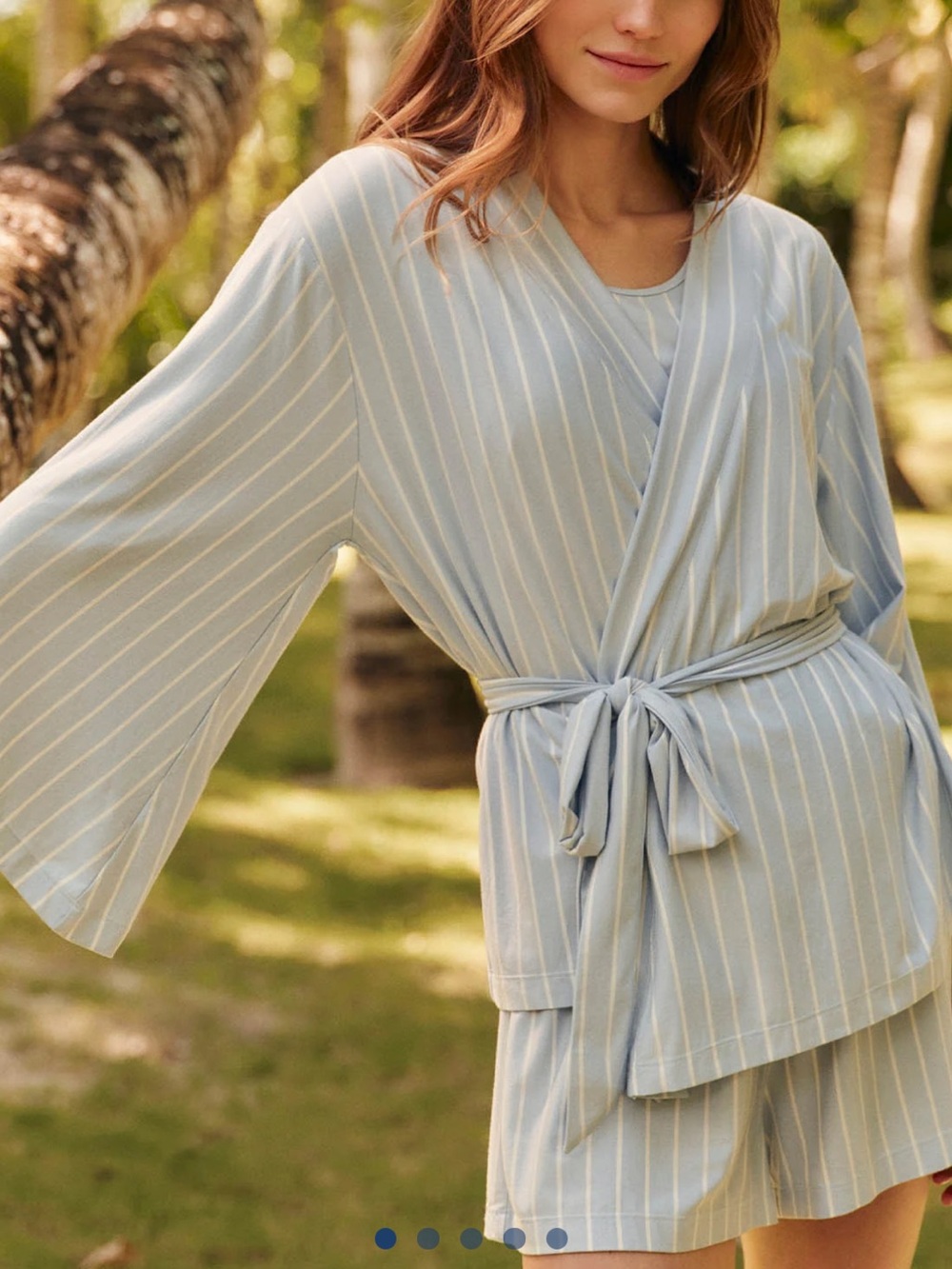 LAKE DreamModal Green Striped Kimono Short Lounge Set